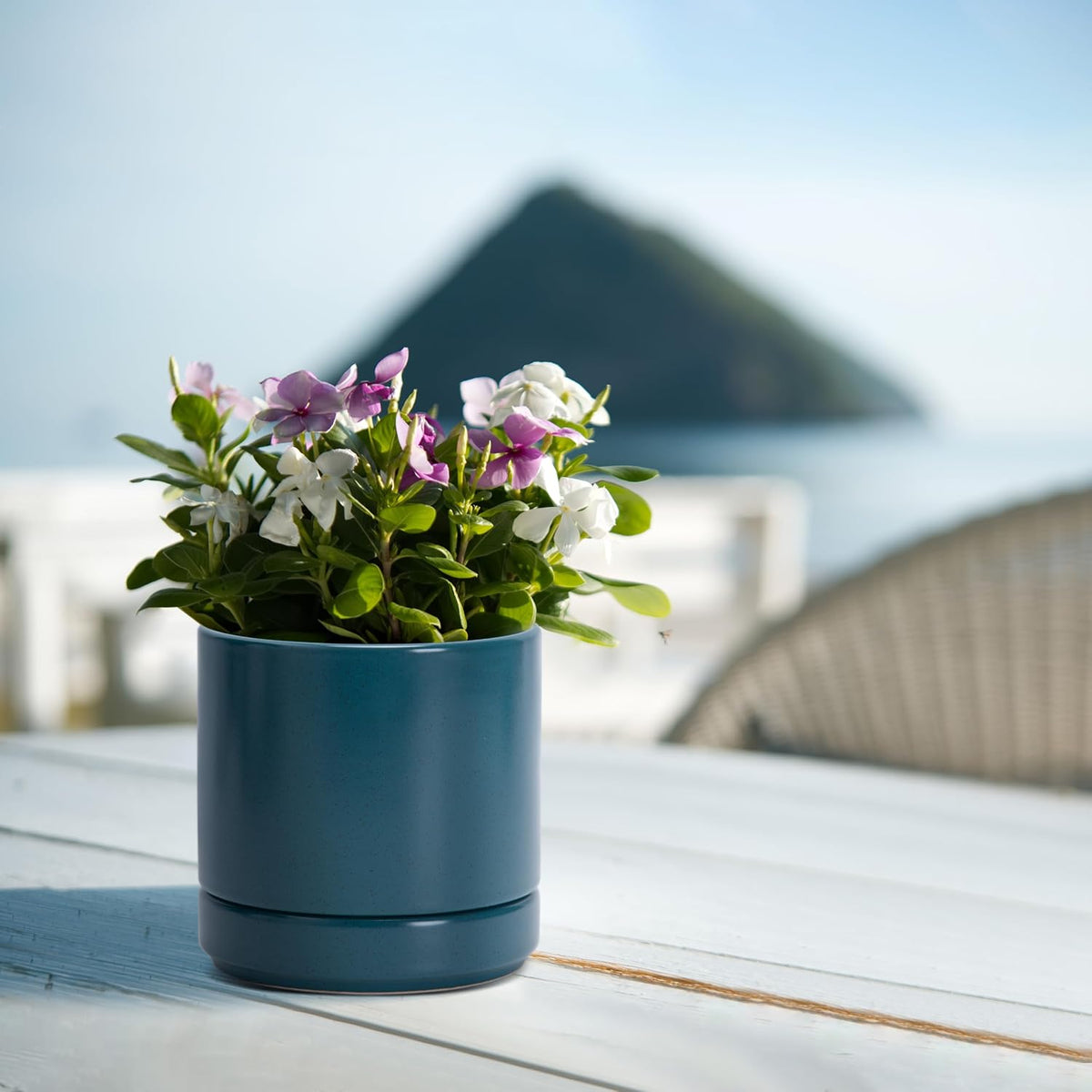 4.7 Inch Ceramic Planter Pot, Teal, 94-O-B-9 | Modern Cylinder Design, Drainage Hole & Saucer Included, Stable Structure, Elegant Home Accent - view 5