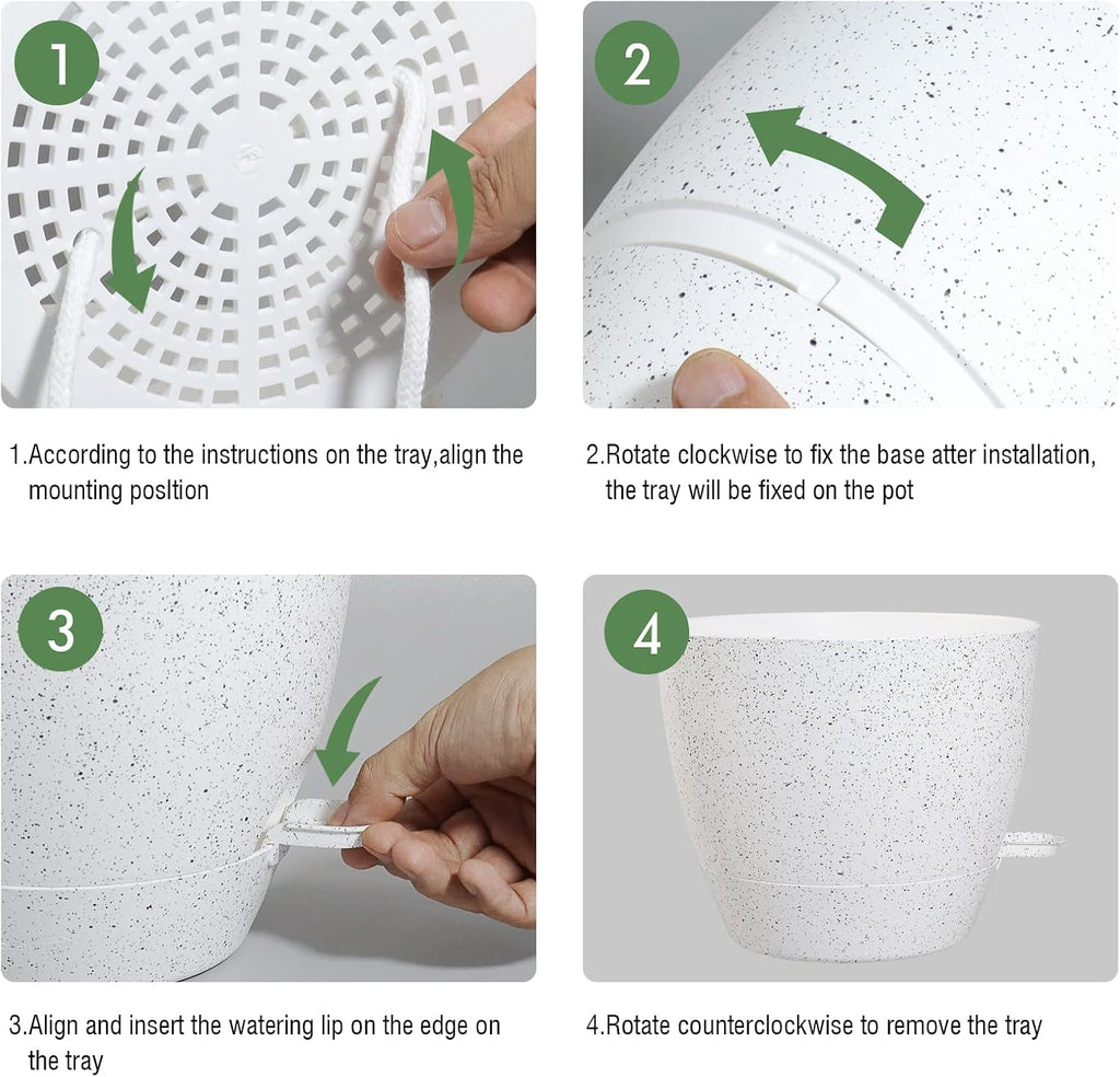 10 inch Self Watering Planters, 2 Pack Large Plastic Plant Pots with Deep Reservior and High Drainage Holes for Indoor Outdoor Plants and Flowers, Speckled White - view 6