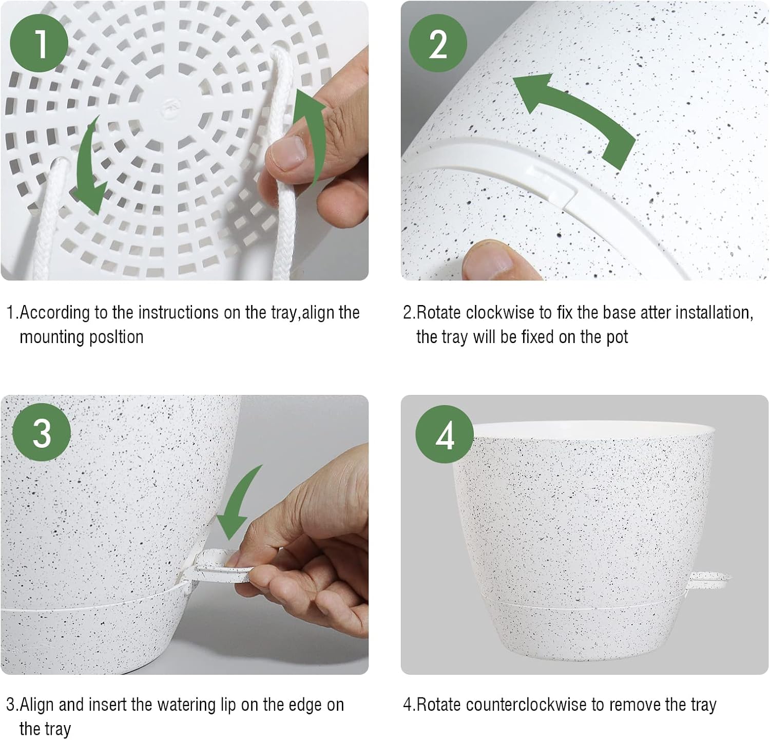 10 inch Self Watering Planters, 2 Pack Large Plastic Plant Pots with Deep Reservior and High Drainage Holes for Indoor Outdoor Plants and Flowers, Speckled White - view 6