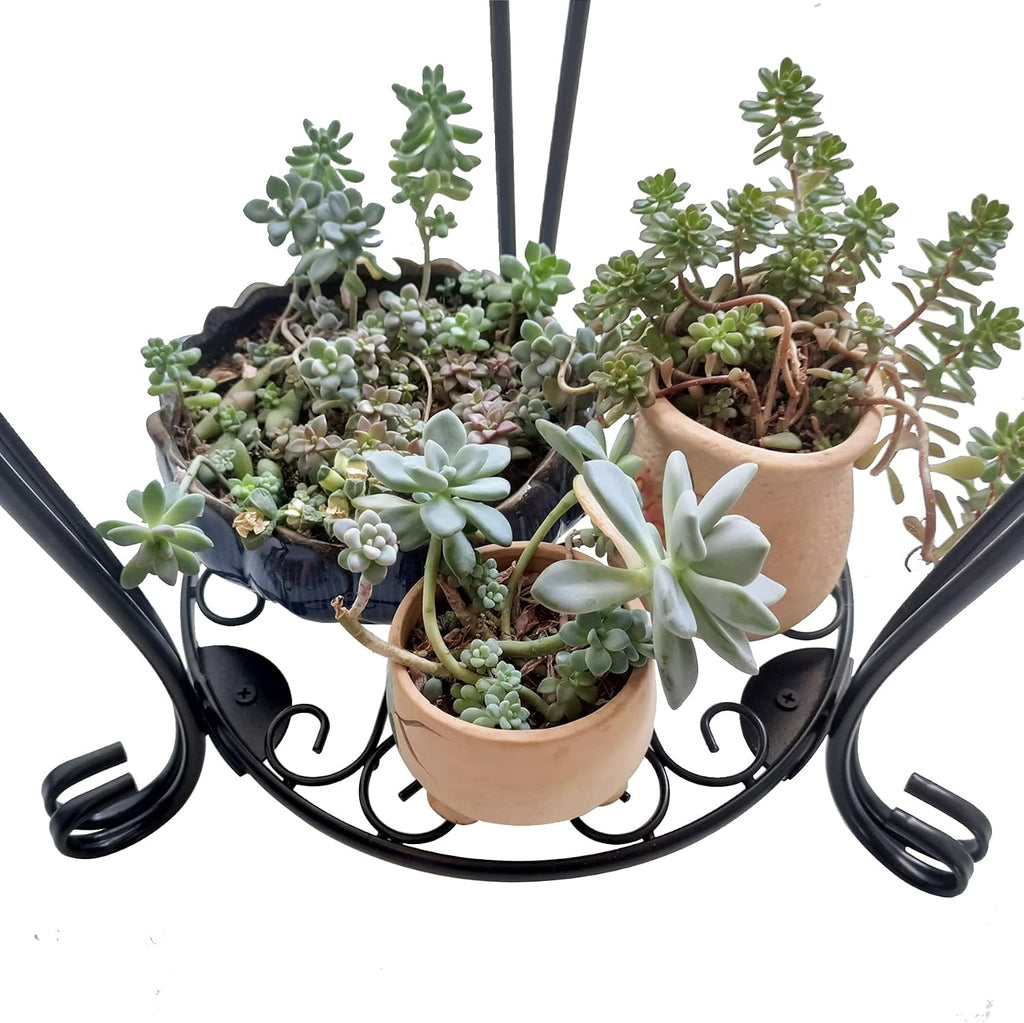 2 tier plant stand, 19.2 inch tall metal potted holder rack, indoor outdoor multiple flower pot shelf rustproof iron garden container for garden patio living room corner balcony, black - view 6