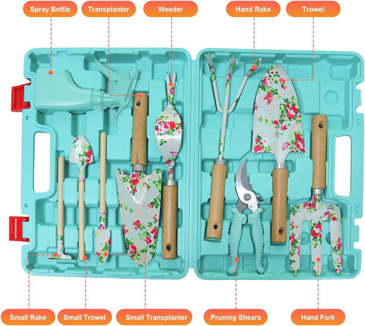 Light Green Gardening Set, 10-Piece Garden Tool Kit with Trowel, Hoe, Shovel & Rake, Ideal Gardening Gift for Women, Mom, Grandma | Birthday Gifts for Her | Hand Tools for Small Gardens - view 7