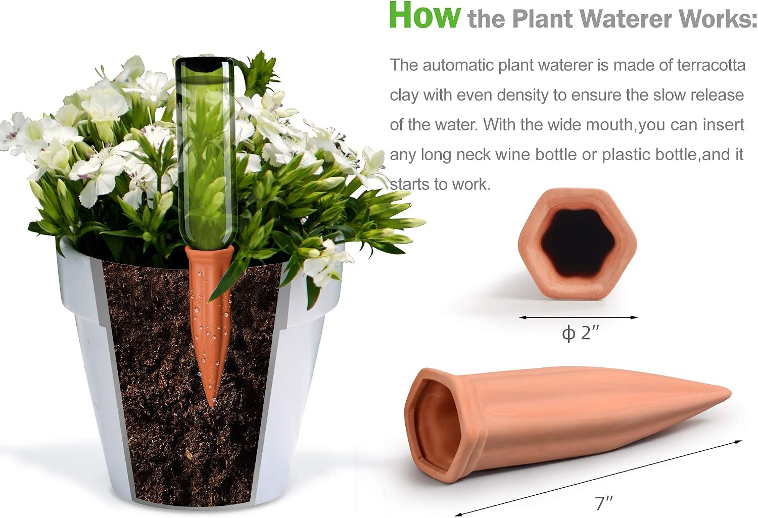 Ceramic Plant Waterer Set of 6 Pack Terracotta Self Watering Spikes,Wine Bottle Plant Watering Devices for Vacation (6Pack) - view 3