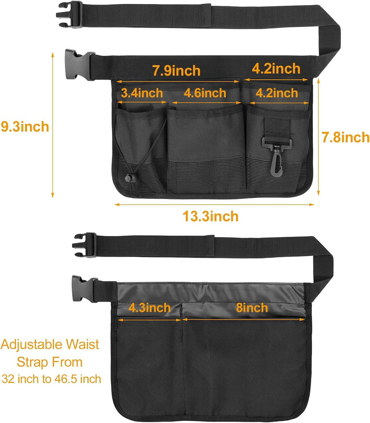 Gardening tool waist bag belt heavy duty Oxford tool apron with 7 pockets of different sizes and depth (black) - view 7