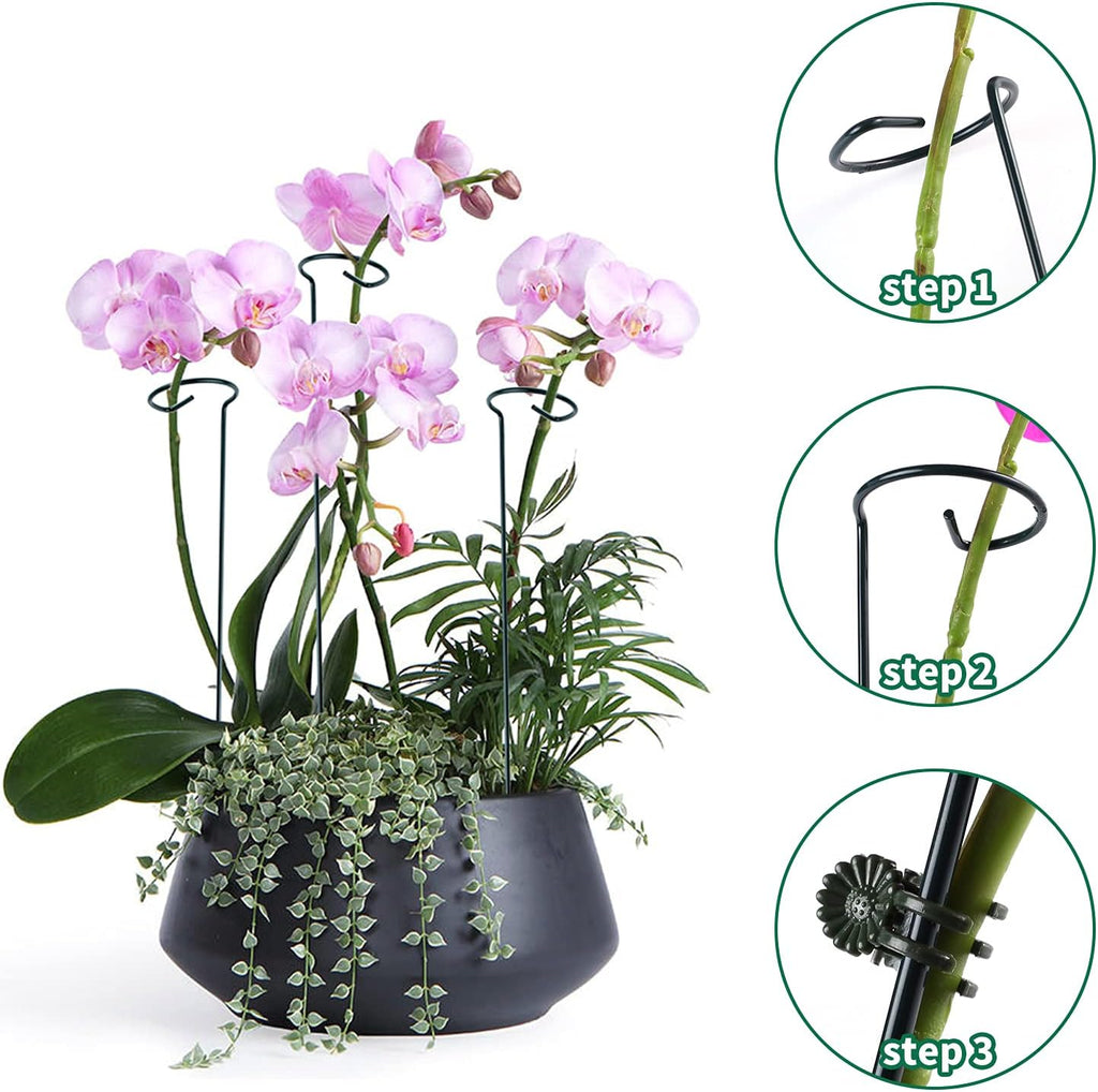 12 Pack Plant Support Stakes with 24 Pcs Plant Clips, Garden Single Stem Support Stake, Plant Cage Support Ring for Indoor Outdoor Flowers Rose Amaryllis Tomatoes Peony Lily Orchid (16 Inch) - view 5