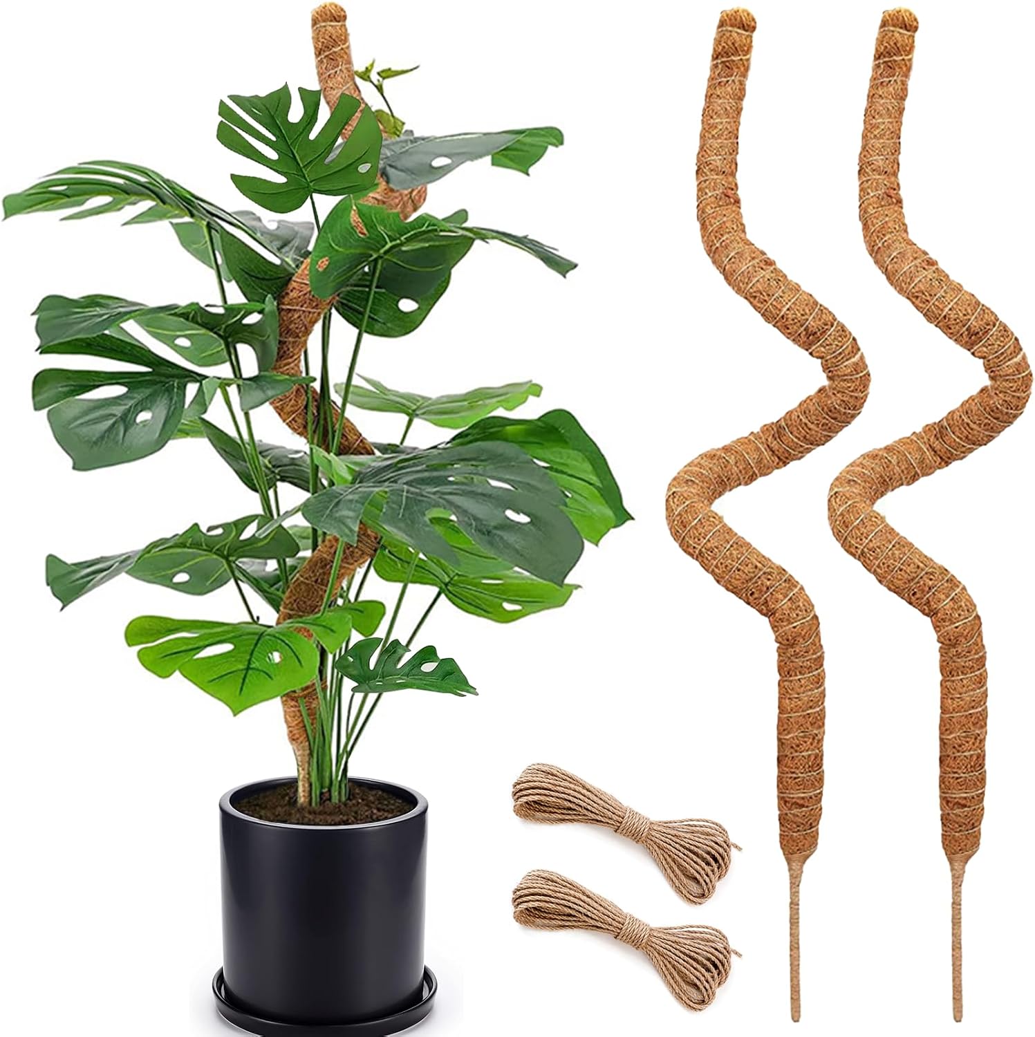 2 pack 48'' bendable moss pole for climbing plants - tall handmade coco coir plant support stakes for large climbing indoor plants, potted houseplant trellis accessories