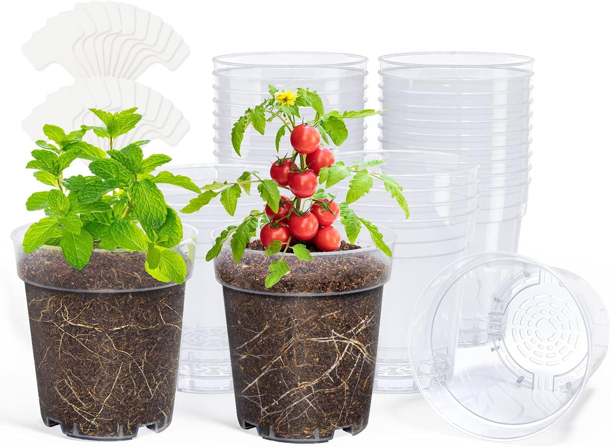 3/4/5 Inch Clear Nursery Pots with Drainage and 20 Labels (30 Pcs) | Transparent PP seedling planters reveal root growth and suit seed starting, cuttings, transplanting, flowers and vegetables. - view 4