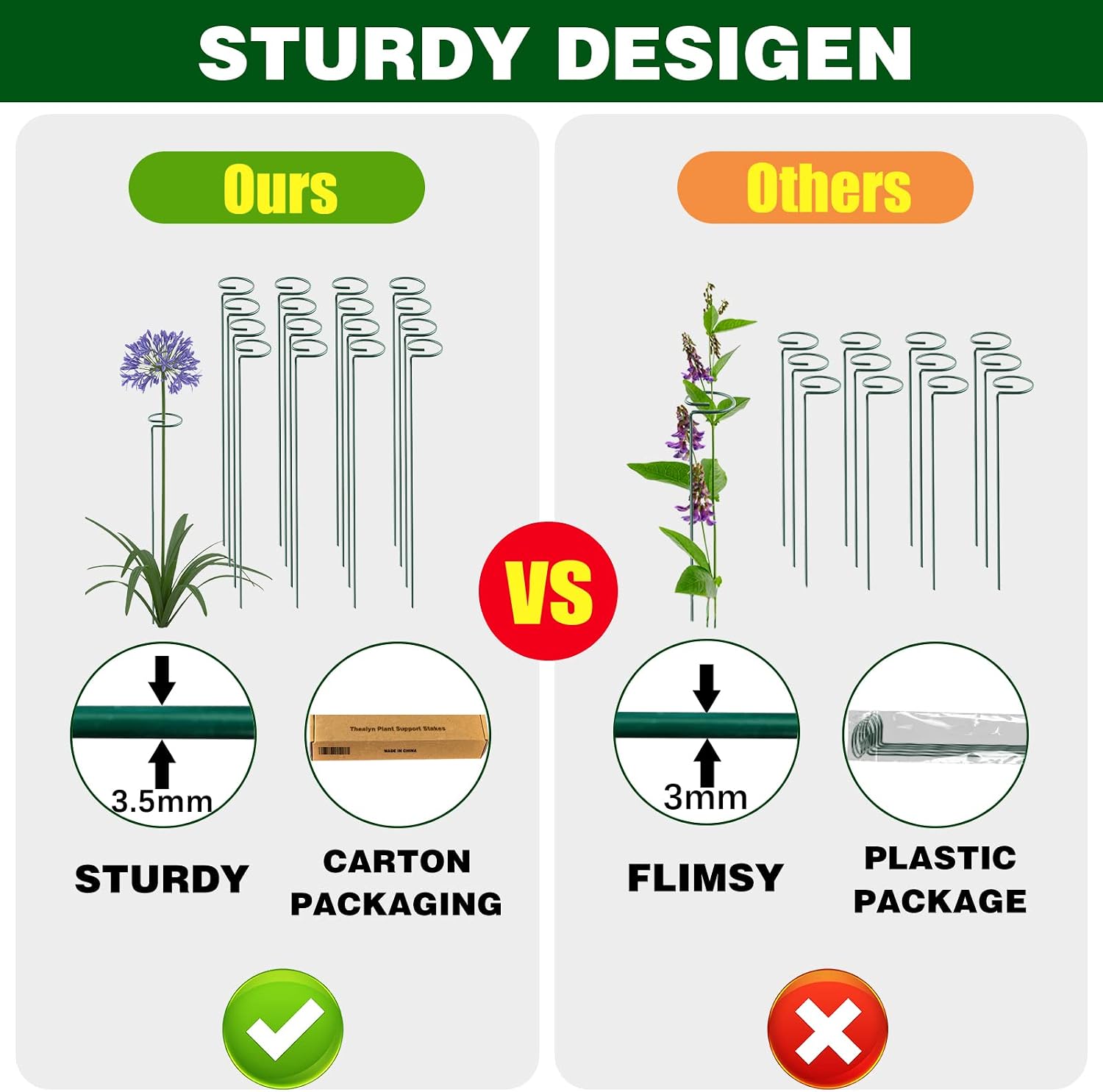 12 Pack 16 Inch Plant Support Stakes, Metal Single stemmed Flower Support Hoops，Garden Plant Stakes Plant Prop for Amaryllis Orchid Lily Rose Peony Tomatoes Gladiolus - view 2