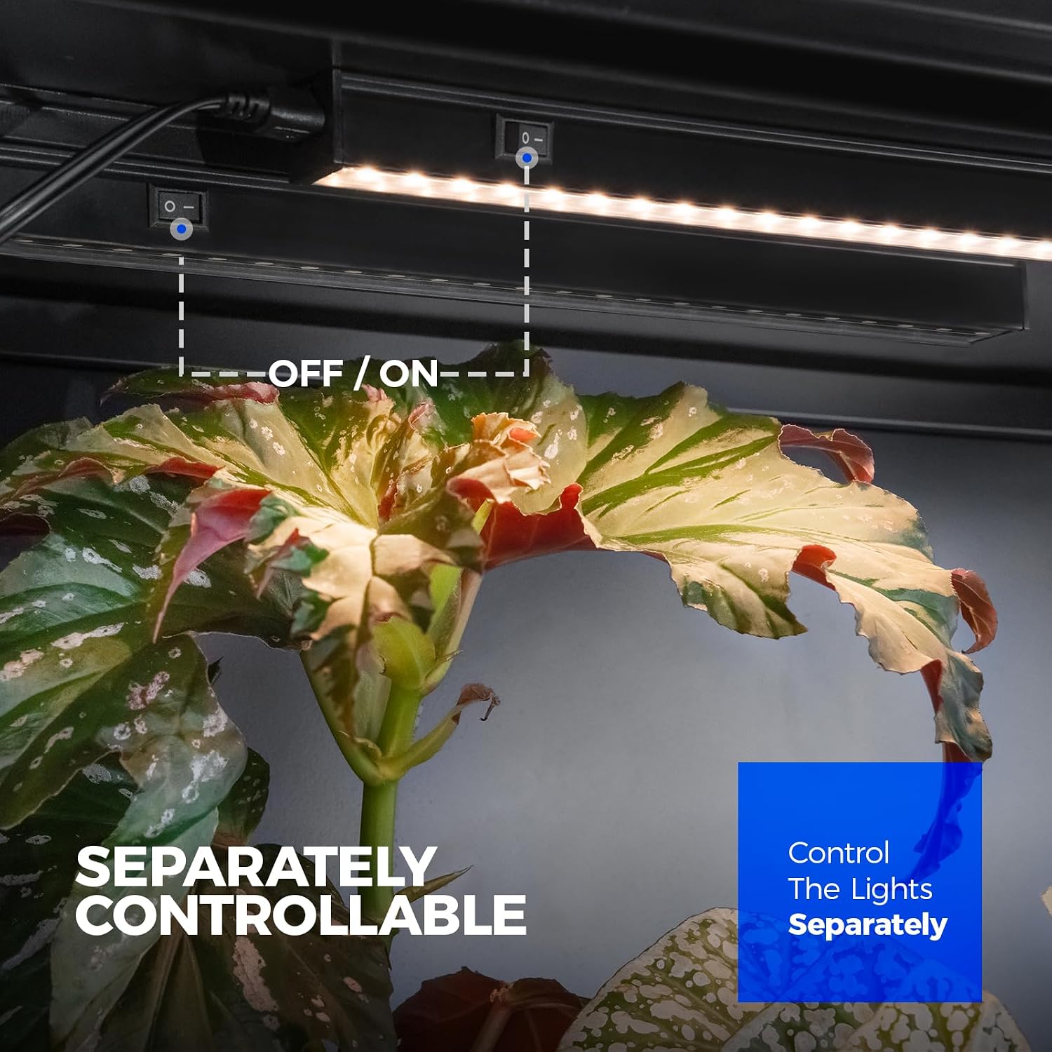T5 LED Grow Lights, 2FT Yellow, Black Cover, Linkable, 2 Packs | Full Spectrum, Grow Light Strip for Indoor Plants, Plant Growing Lamp with Magnetic Bar, Separate Switch, 20W (2 x 10W) - view 6