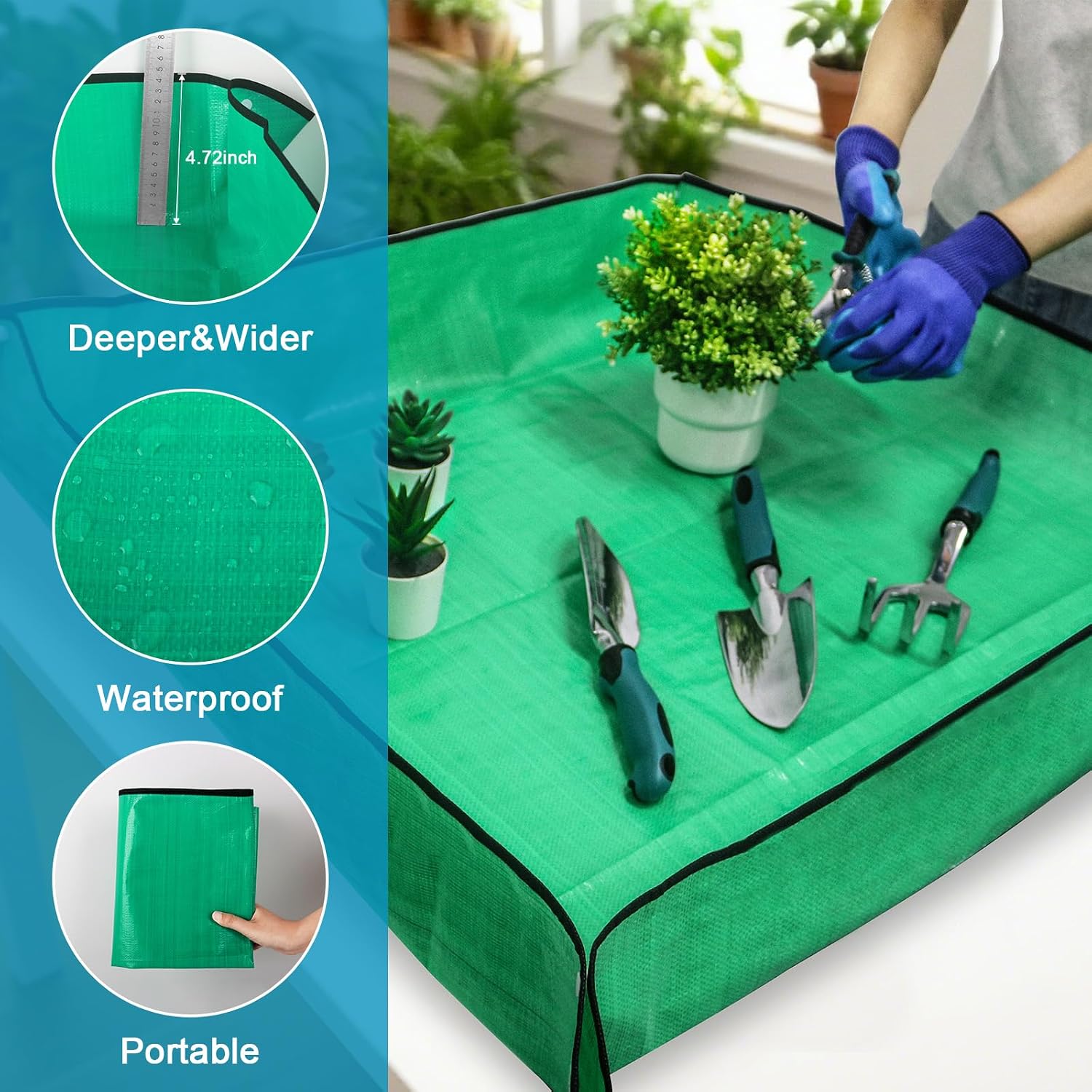 Garden tools sets, gardening tool set with 39.3 in repotting mat, 7 piece gardening kit with non slip ergonomic handle, heavy duty garden tool bag gardening supplies for women and men - view 6