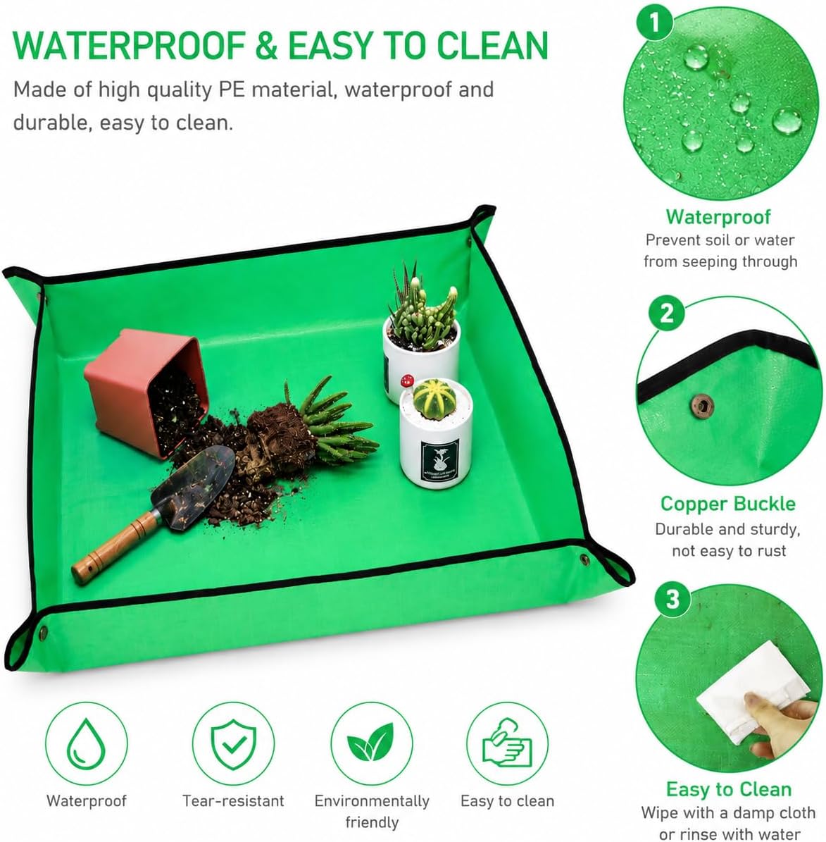 Repotting Mat for Potting Soil Mess Control, 26.8" x 26.8" Waterproof Plant Potting Mat, Succulent Orchid Potting Tray for Plant Pots, Gardening Gifts Bonsai Tools - view 4