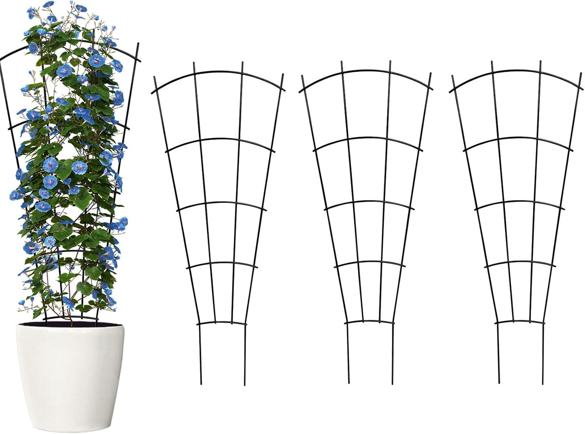 32" Metal Plant Trellis, Climbing Plant Support, 4 Pack (Black) | Rust-resistant coating | Sturdy metal frame | Easy installation | Indoor outdoor use | Roses, vines, flowers & vegetables