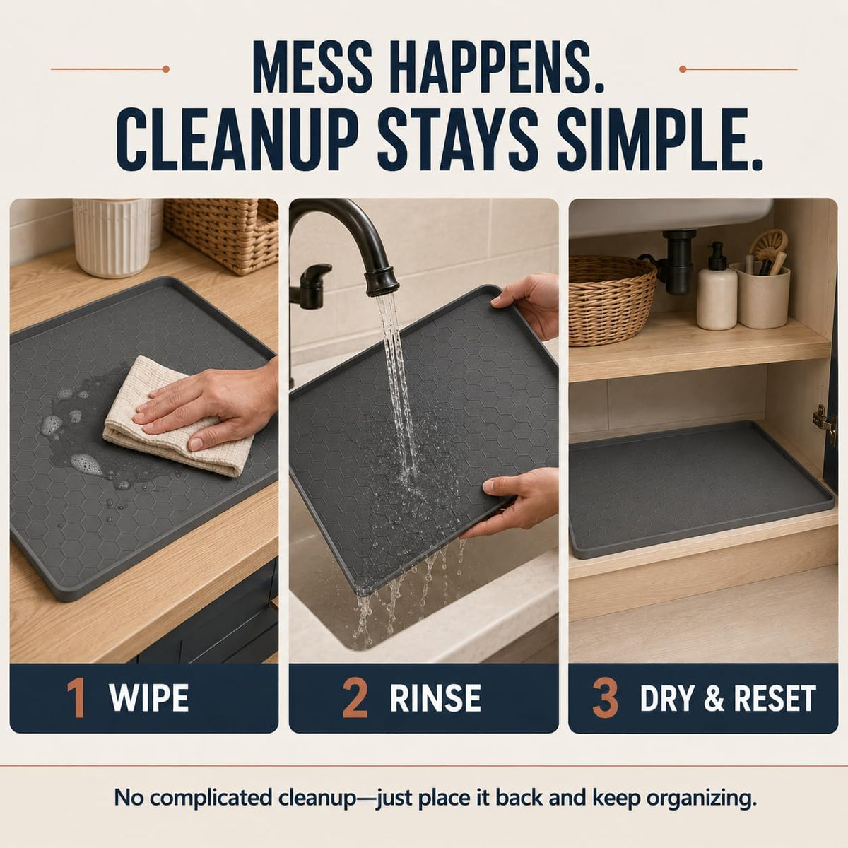 28"x19" Silicone Under Sink Mat for Bathroom/Kitchen Cabinet Organizer Mat | Leak-Proof Waterproof Liner Pad & Anti-Spill Tray | 0.7in Edge Barrier, 3.5Gal Capacity - view 5