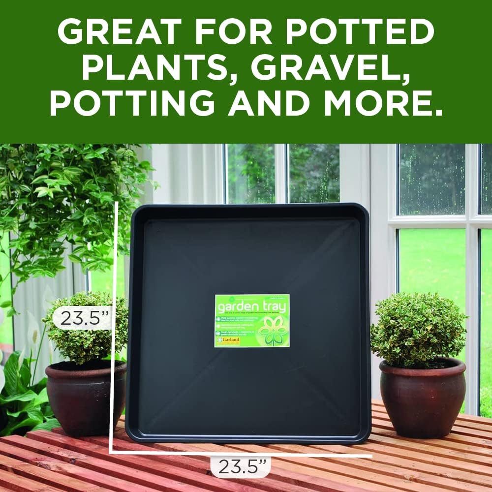 Square tray, durable 1-piece drip and potting tray for mixing, growing and more, 23.5 x 3" x 23.5" (black) - view 3