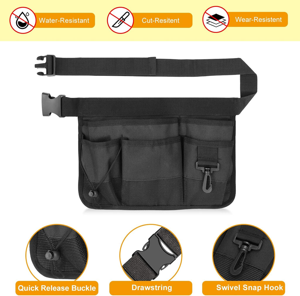 Gardening tool waist bag belt heavy duty Oxford tool apron with 7 pockets of different sizes and depth (black) - view 3