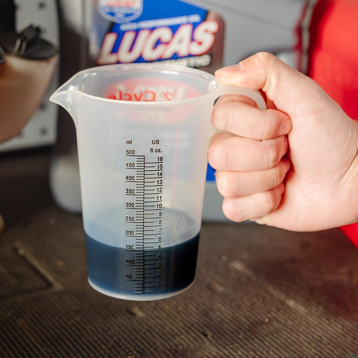 2 Stroke Oil Measuring Cup - 16 Oz Oil Gas Mixing Pitcher with 15-In-1 Ratio Conversion Chart for Outboard Motors, Chainsaws, Weed Eaters, Lawn Equipment, ATVs, Boats, Snowmobiles, Trimmers, Blowers - view 7