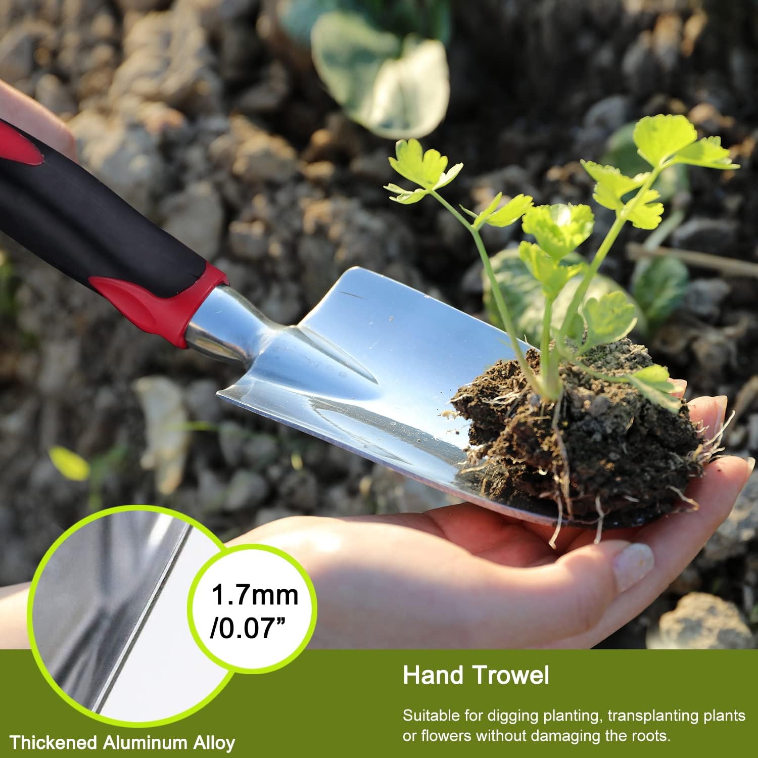 Garden Tool Set, 3 Piece Heavy Duty Garden Trowels Cast-Aluminum Garden Hand Shovels with Non-Slip Rubber Grip, Idea for Transplanting, Weeding, Digging and Planting - view 3