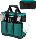 Heavy Duty Garden Tool Bag, Molded Bottom, 10 Pockets, Dark Green | Reinforced garden organizer tote stands upright with a molded base and top snap closure for tool storage. Tools not included