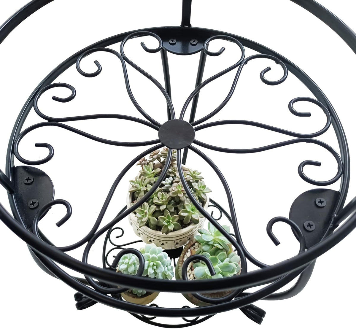 2 tier plant stand, 19.2 inch tall metal potted holder rack, indoor outdoor multiple flower pot shelf rustproof iron garden container for garden patio living room corner balcony, black - view 5