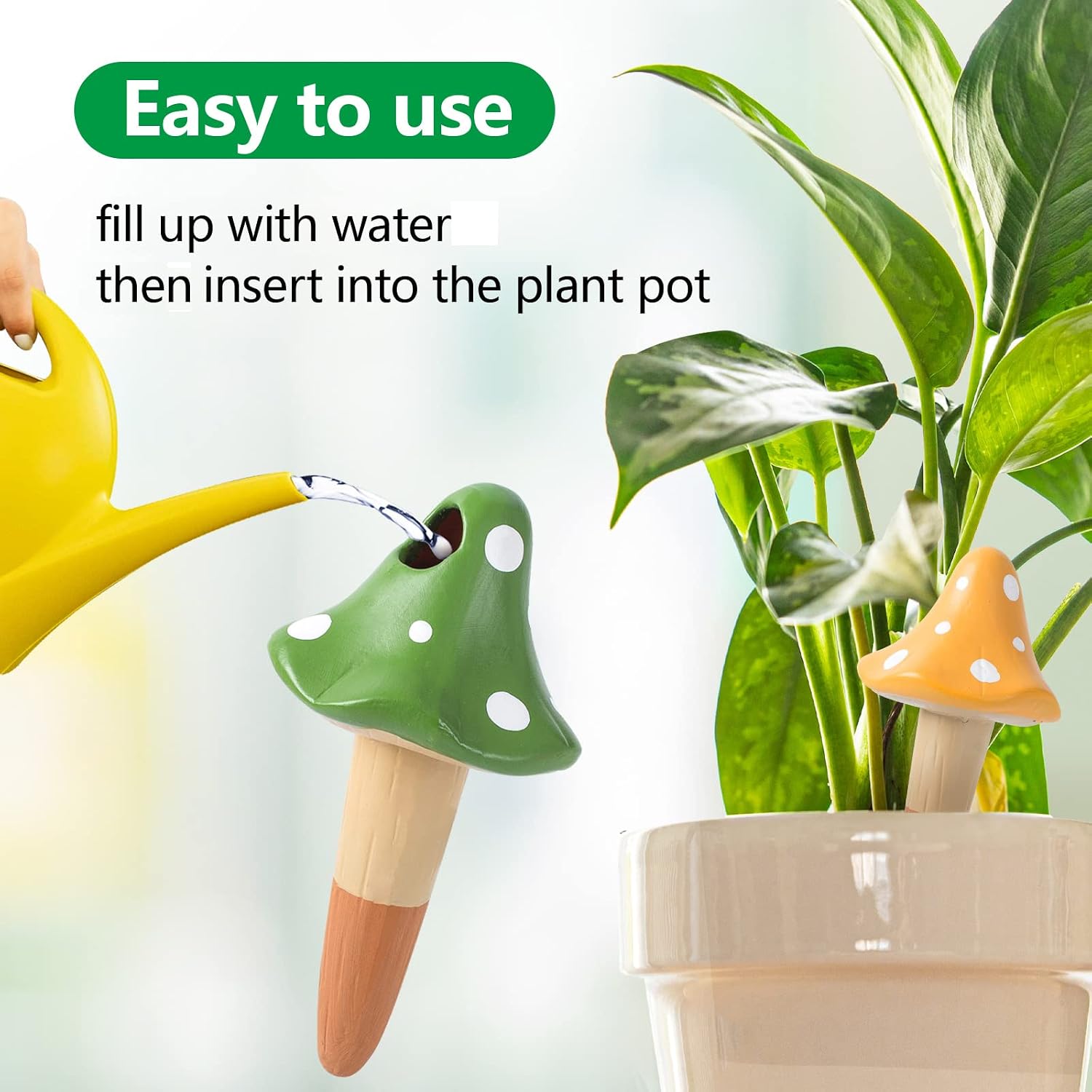 Self watering spikes mushroom shaped plant watering globes | irrigation terracotta watering device garden waterer for indoor outdoor plant 4 packs - view 3