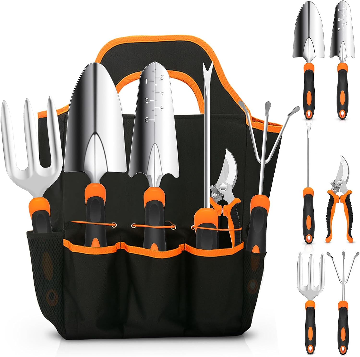 Gardening Tool Set, Stainless Steel Heavy Duty Gardening Tool Set, with Non-Slip Rubber Grip, Storage Tote Bag, Outdoor Hand Tools, Ideal Gardening Gifts for Women