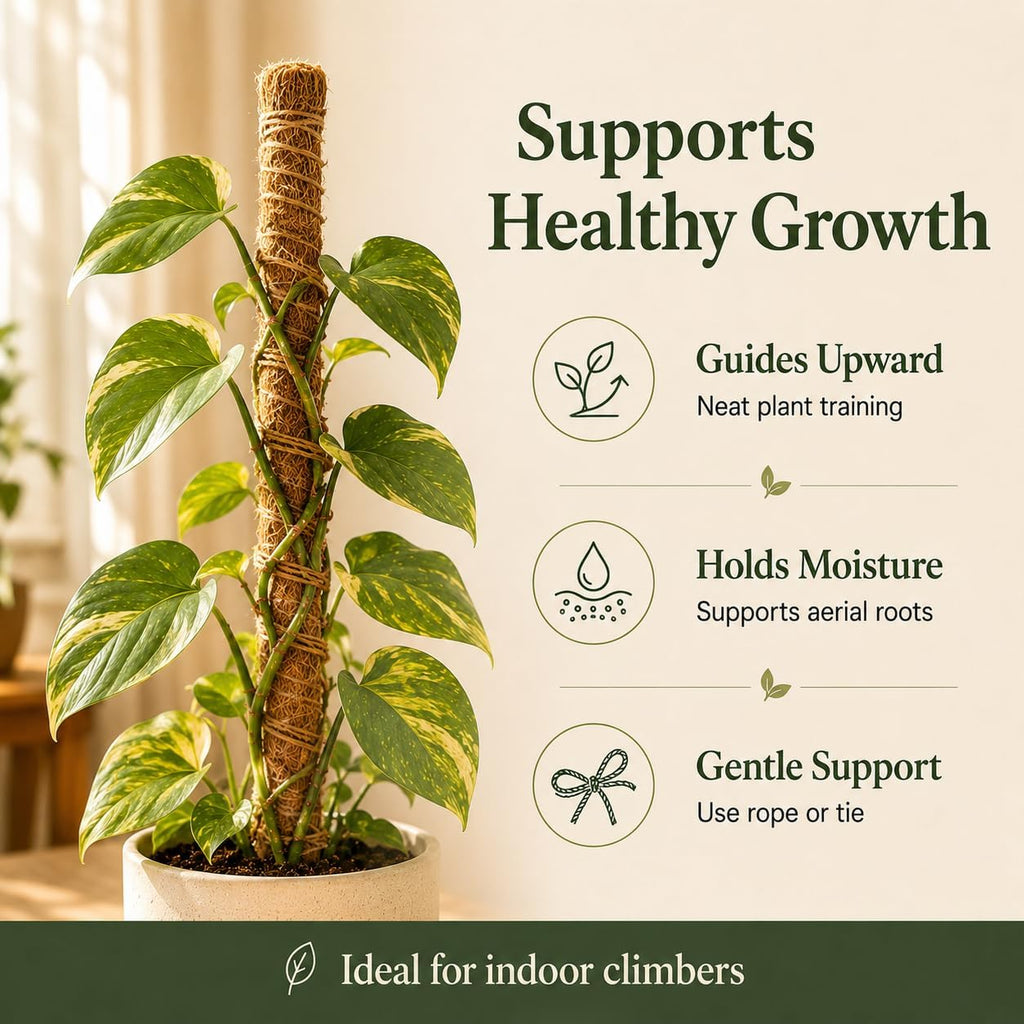 Moss pole monstera plant support, 28 inch bendable coir pole for climbing plants, heavy-duty trellis plant sticks for indoor potted plants, includes jute rope & straps - view 6