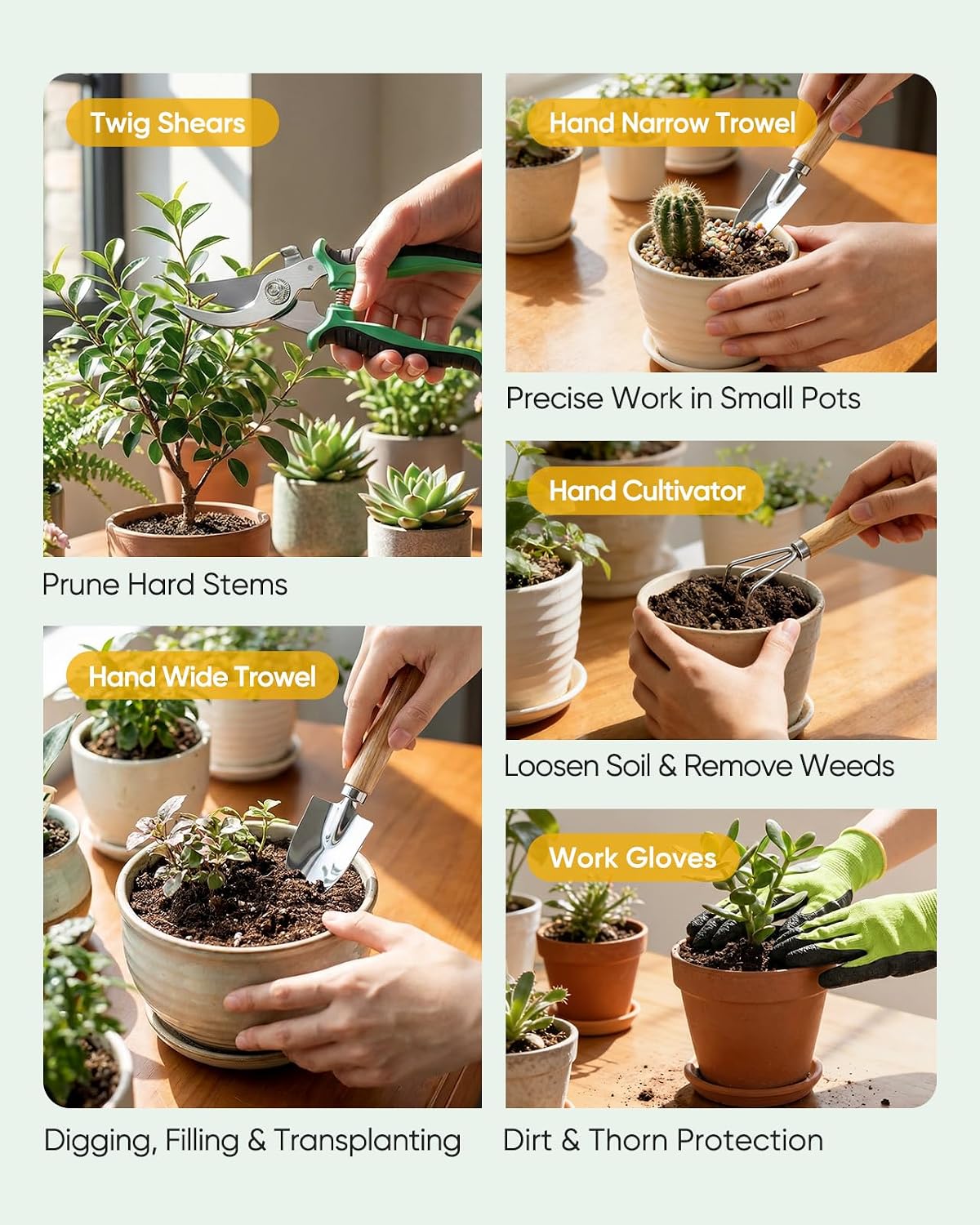 7-Piece Garden Tool Set with Plant Repotting Mat | Stainless Steel Tools, Storage Bag, Indoor Transplanting & Bonsai, Gardening Gifts for Women - view 5