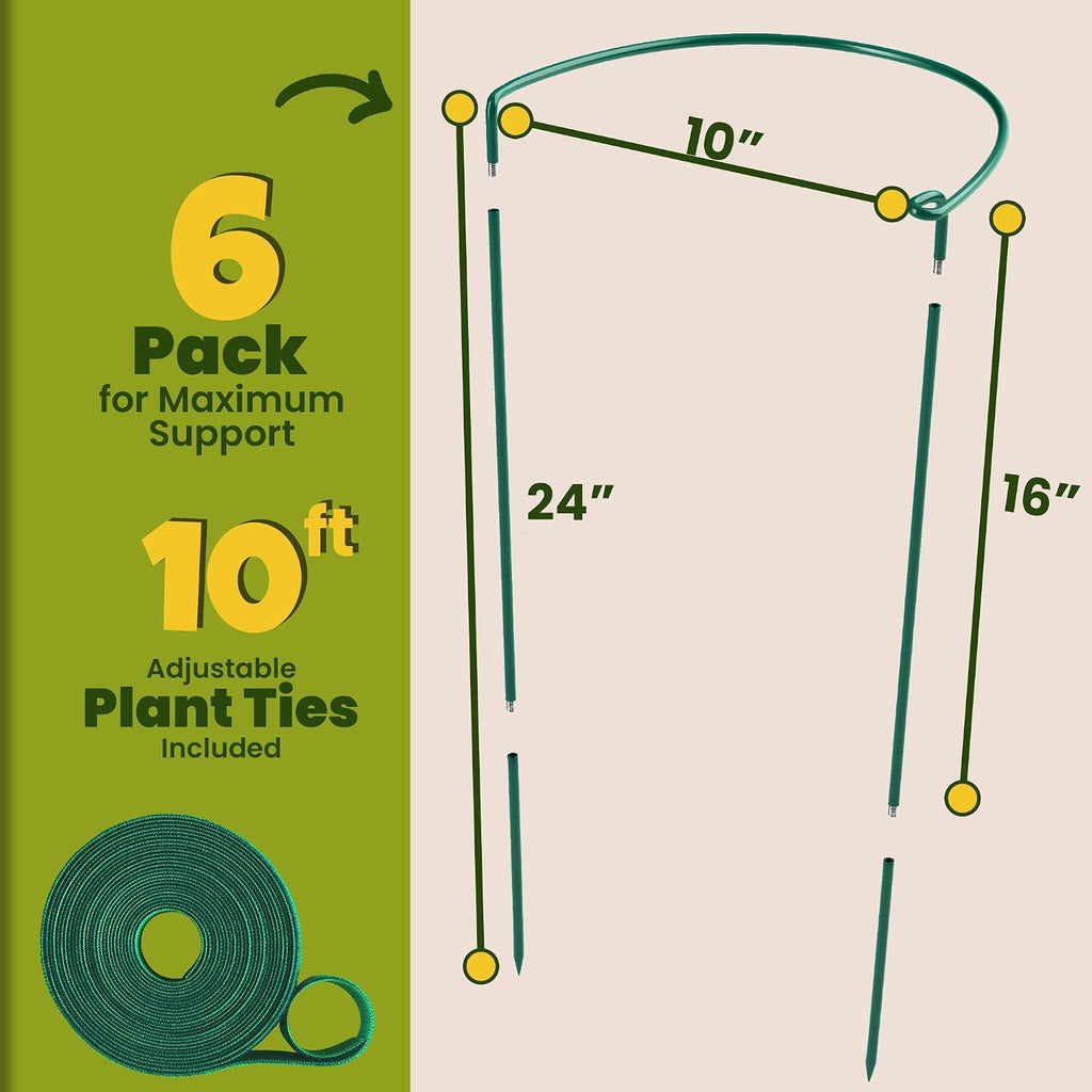 6 Pack Plant Support Stakes – Tall Plant Stakes for Indoor and Outdoor Gardens - Peony Cages and Supports - Cage Rings for Potted Flowers, Peony, Hydrangea, and Rose Bush (10" W x 16" - 24" H) - view 2