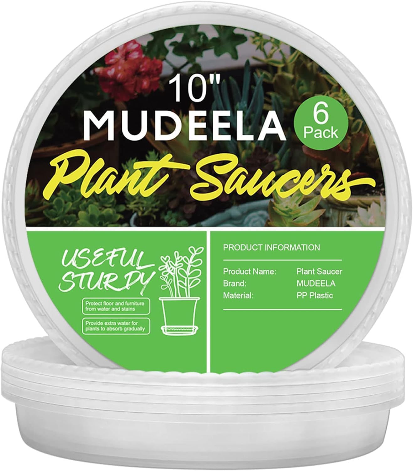 6-Pack Plastic Plant Saucers Tray for Indoor, 12 Inches, Clear | Durable, Thicker, Stronger, Deeper, Round Plant Dish Pant Plate to Catch Water for Flower and Plant Pot - view 2