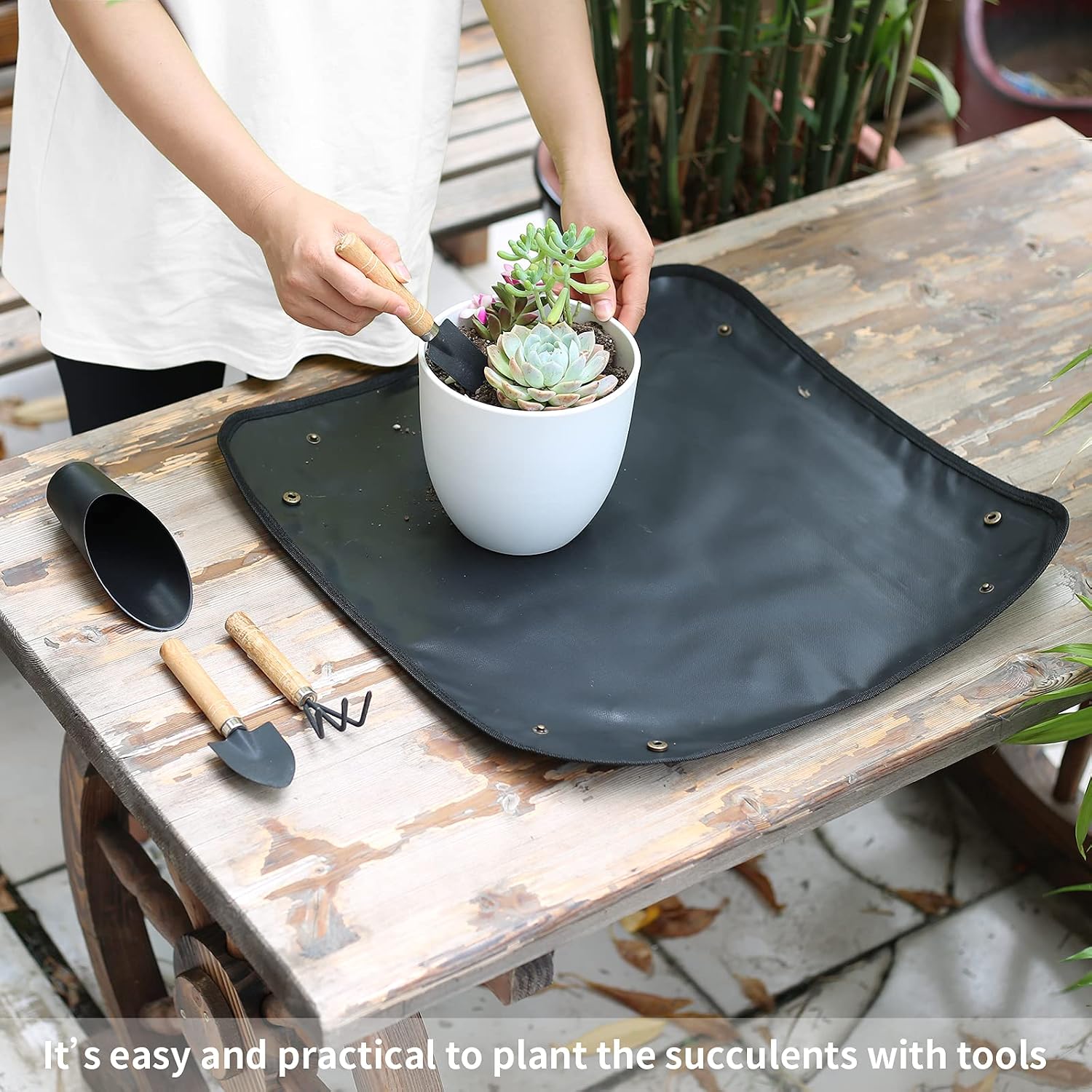 5pcs succulent tool set, mini garden tools for plant care (no flowerpot) | plant potting mat as plant accessories, succulent gardening hand tools kit for seedling soil, gifts for woman's gardening work - view 5