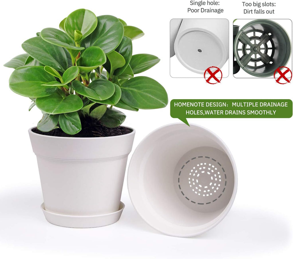 6 Inch Plastic Plant Pots with Drainage Holes and Trays (15 Pcs) | Cream white finish suits orchids, succulents, herbs and houseplants for windowsills, balconies, shelves, kitchens or offices. - view 6