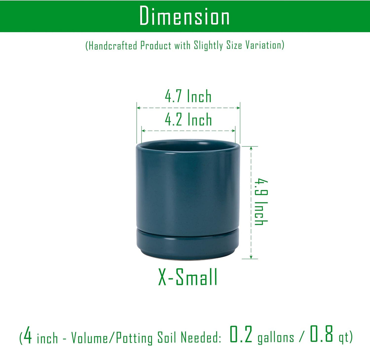 4.7 Inch Ceramic Planter Pot, Teal, 94-O-B-9 | Modern Cylinder Design, Drainage Hole & Saucer Included, Stable Structure, Elegant Home Accent - view 3