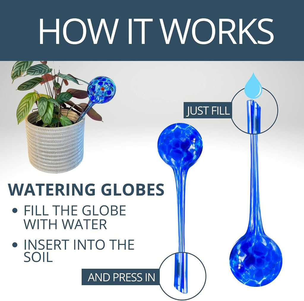2 large 3 small glass plant watering globes - plant watering devices - plant watering bulbs - self watering spikes - self watering planter insert - free moisture meter - view 6