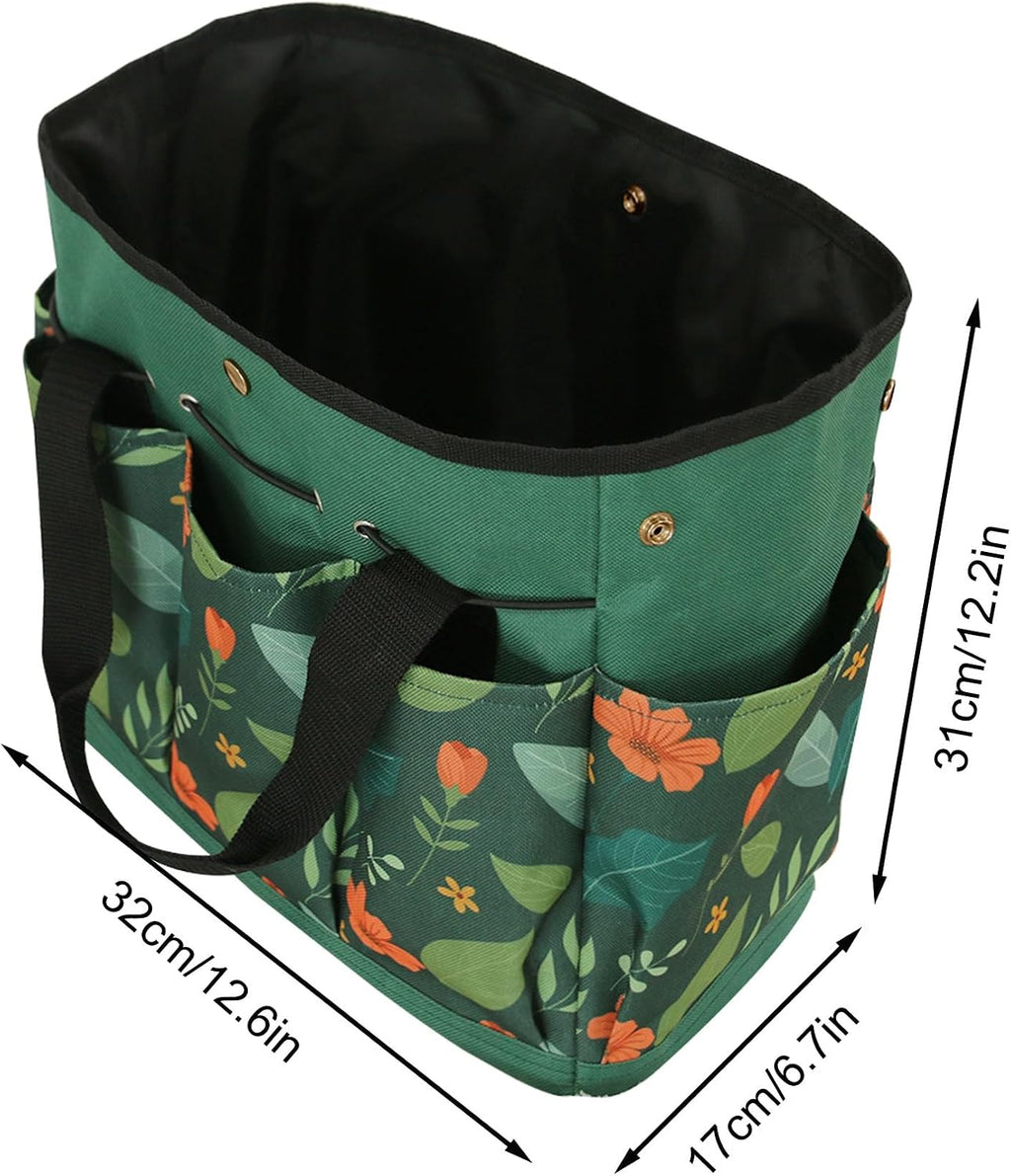 Waterproof Garden Tool Bag, 600D Oxford Portable Gardening Tote with Handle & Multi Pockets, Ideal Gifts for Parents Women (Green Flower, Tools Not Included) - view 6