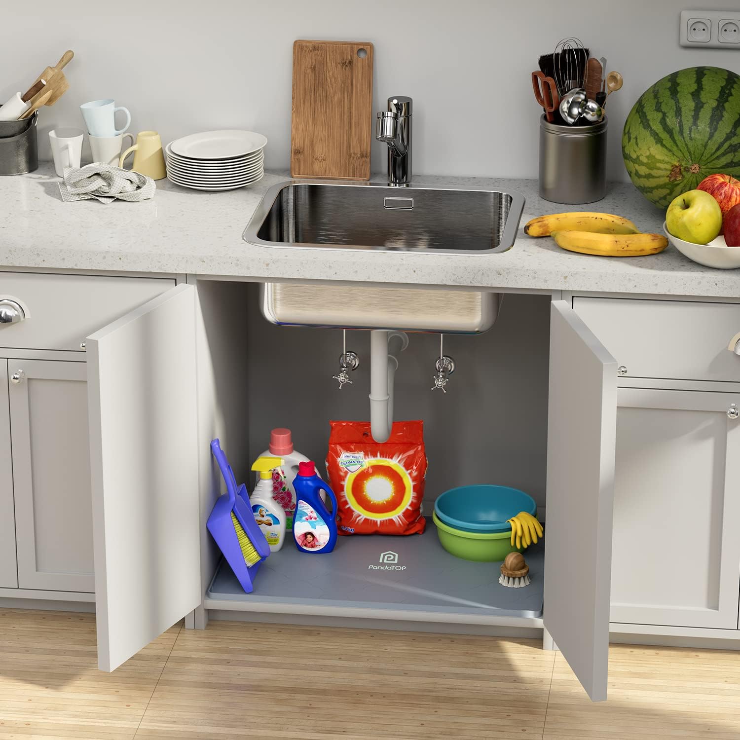 Under Sink Mat, 34" x 22" Silicone Kitchen Cabinet Tray, Waterproof & Flexible Under Sink Liner for Kitchen Bathroom and Laundry Room - view 7