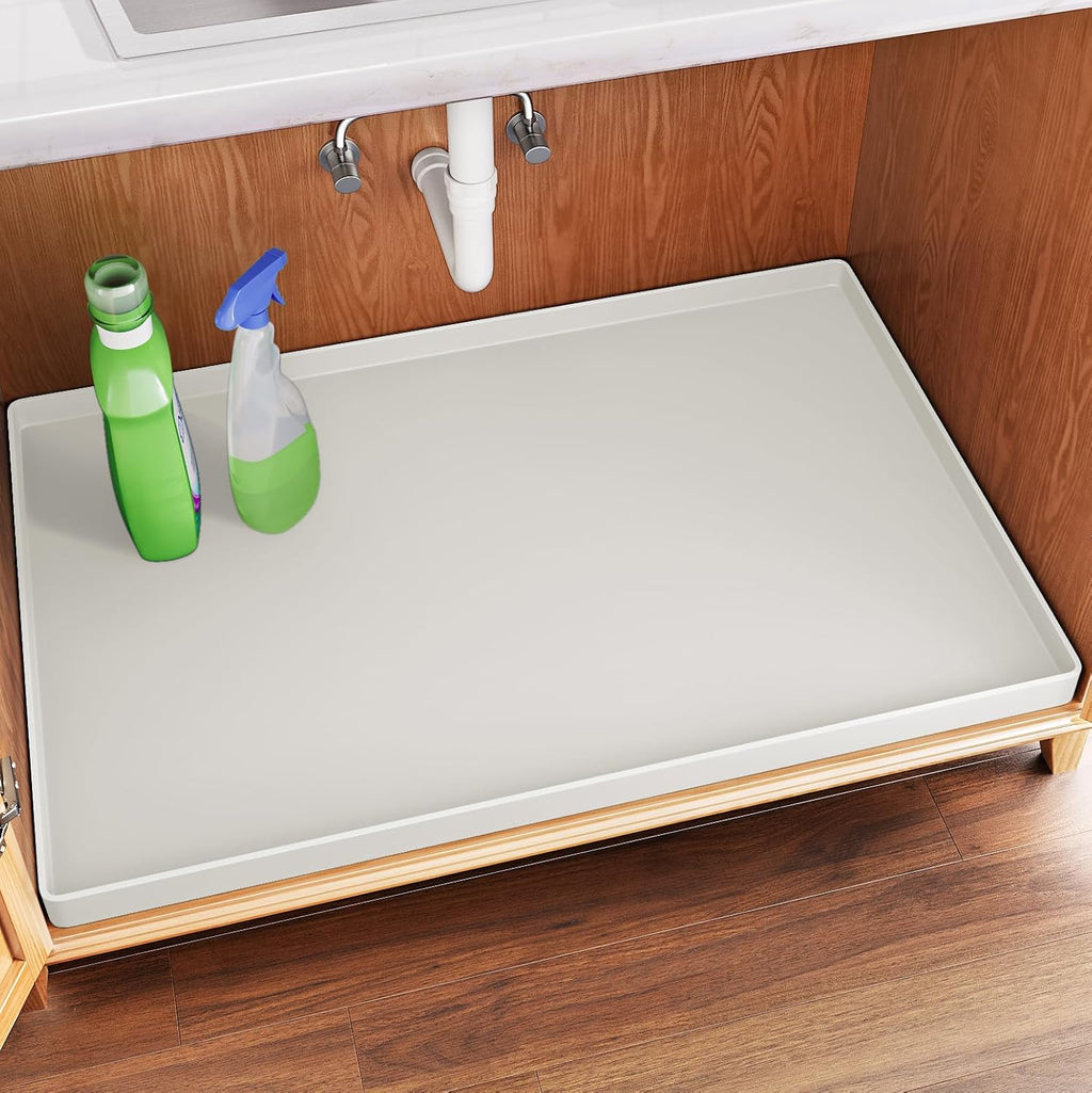 Waterproof Under Sink Mat, 37" x 22", Black | Shelf Liner for Kitchen and Bathroom, Cabinet Protector, Organizers and Storage, Flexible Silicone Drip Tray - view 5