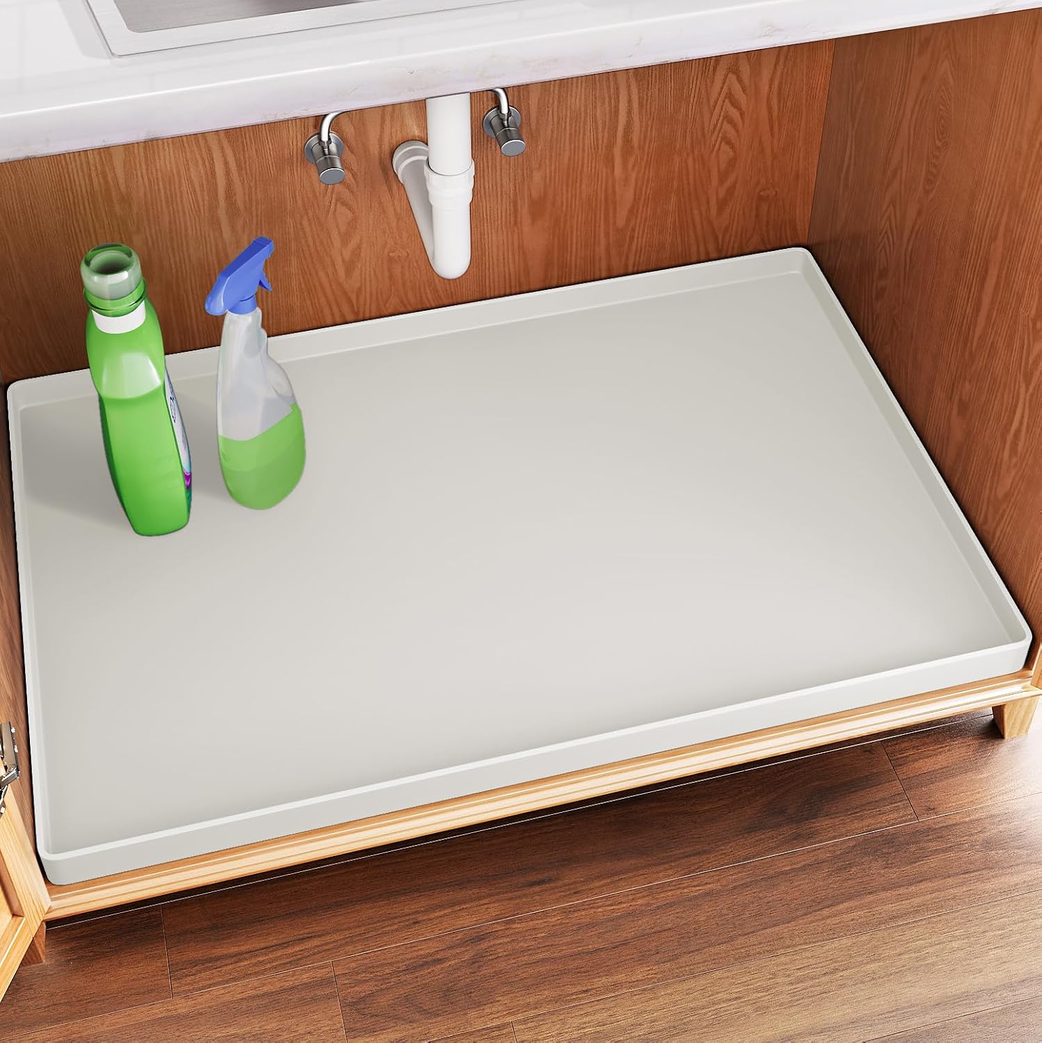 Waterproof Under Sink Mat, 37" x 22", Black | Shelf Liner for Kitchen and Bathroom, Cabinet Protector, Organizers and Storage, Flexible Silicone Drip Tray - view 5