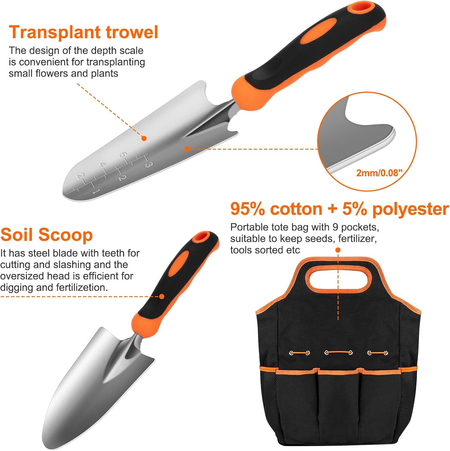 Gardening Tool Set, Stainless Steel Heavy Duty Gardening Tool Set, with Non-Slip Rubber Grip, Storage Tote Bag, Outdoor Hand Tools, Ideal Gardening Gifts for Women - view 4
