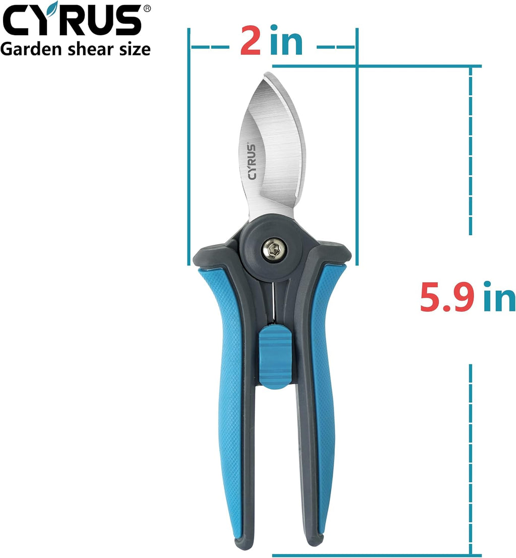 6 inch curved blade small pruning shears stainless steel hand pruner snips | smooth cutting blades, built-in spring rebound, anti-slip ergonomic grips, perfect for garden, flower and houseplant care - view 2