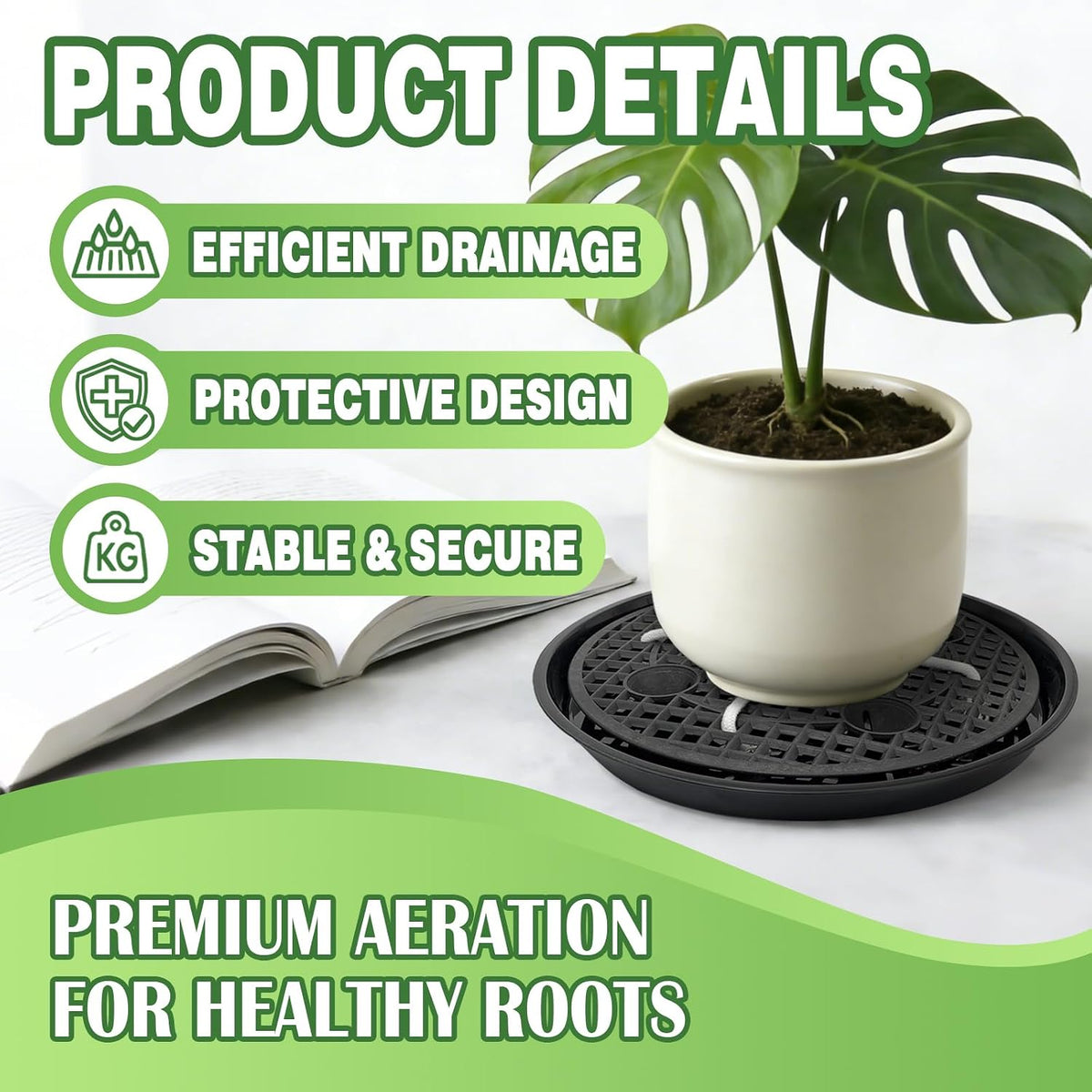 4 Pcs 14'' Self-Watering Pot Base, Auto-Irrigation System Plant Bottom | Saucer Stand for 5 Gallon Fabric Pot, Auto Watering Plant Water Tray Self Watering System for Indoor Greenhouse Grow Tent - view 3