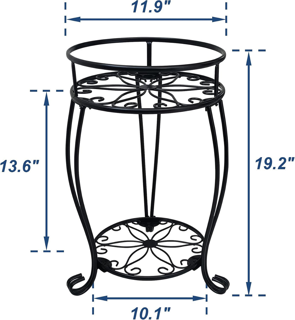 2 tier plant stand, 19.2 inch tall metal potted holder rack, indoor outdoor multiple flower pot shelf rustproof iron garden container for garden patio living room corner balcony, black - view 7