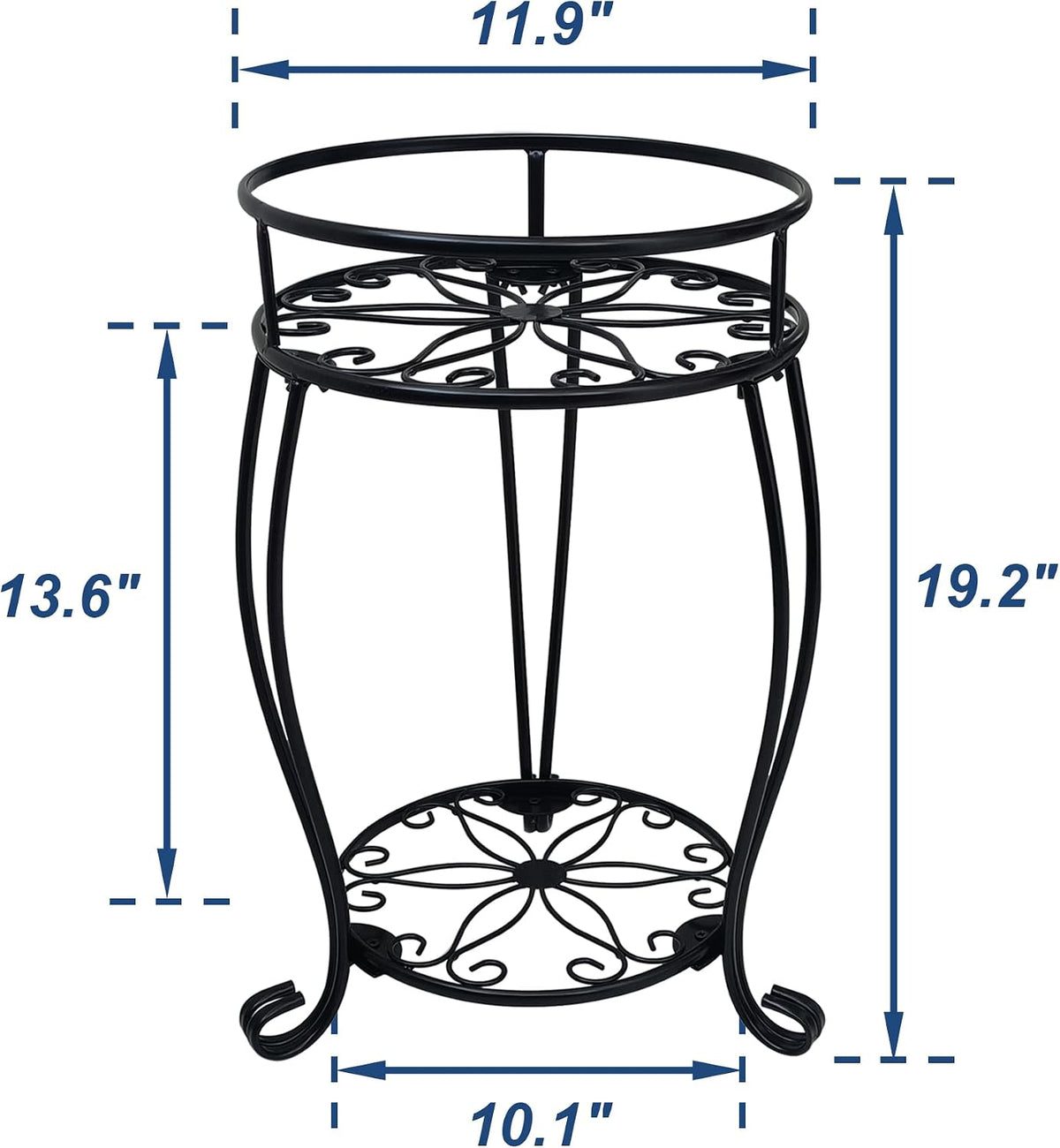2 tier plant stand, 19.2 inch tall metal potted holder rack, indoor outdoor multiple flower pot shelf rustproof iron garden container for garden patio living room corner balcony, black - view 7