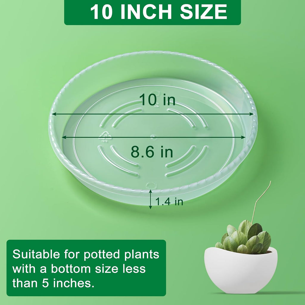 Plant saucer tray - 6 pack 10 inch plastic plant trays for pots with plant tray design - clear plant saucers for outdoors and indoors use - plant pot saucers for potted plants - plant drip trays - view 2