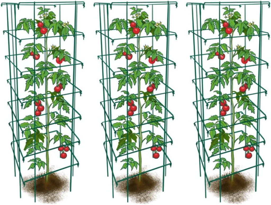 Happy Trees Large Heavy Duty Folding Tomato Cages, 3-Pack, Made in USA | Support Trellis for Climbing Vegetables and Plants, 18" x 18" x 58", Thick Gauge Galvanized Steel, Collapsible Easy Storage - view 8