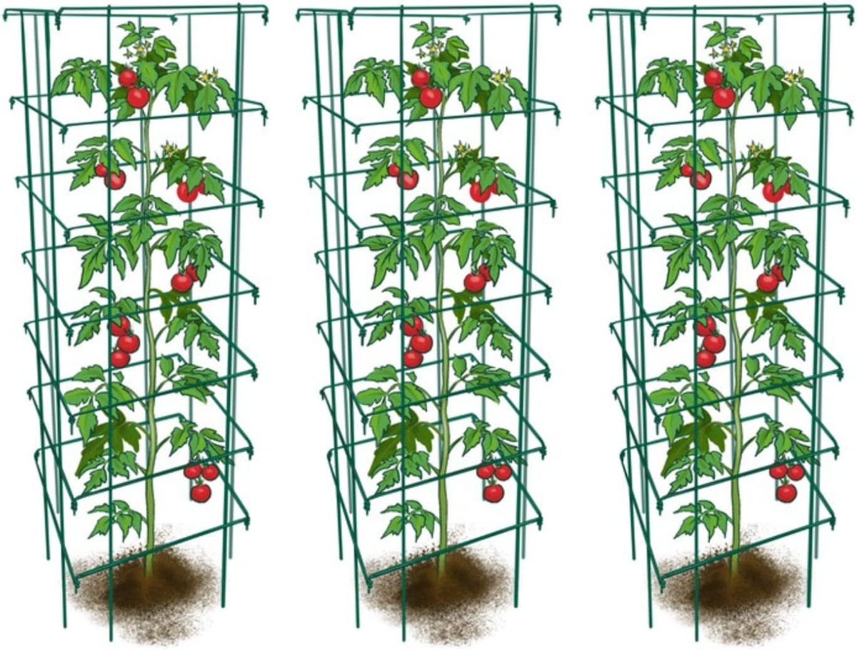 Happy Trees Large Heavy Duty Folding Tomato Cages, 3-Pack, Made in USA | Support Trellis for Climbing Vegetables and Plants, 18" x 18" x 58", Thick Gauge Galvanized Steel, Collapsible Easy Storage - view 8