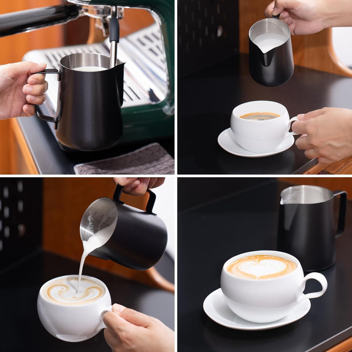 2 Pack Matte Black Milk Frothing Pitcher, 12oz/350ml & 20oz/600ml Espresso Steaming Pitcher, Stainless Steel Milk Frother Steamer Cup, Perfect for Espresso Coffee Cappuccino Latte Art - view 5