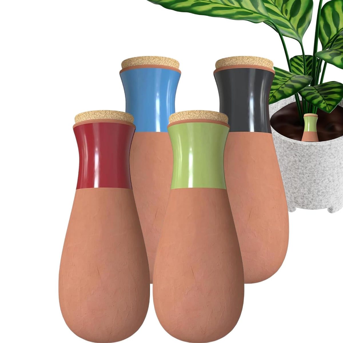 Ollas (set of 4) | 12oz terracotta plant watering globes - self watering planter insert - automatic plant watering devices | vacation watering pots for indoor & outdoor plants
