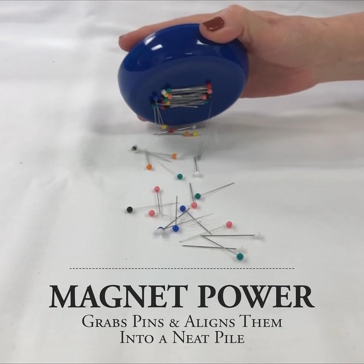 Magnetic Sewing Pincushion with 50 Plastic Head Pins – Magnet Pin Organizer for Quilting, Embroidery, Needles, Bobby Pins, & Craft Storage, Blue - view 3
