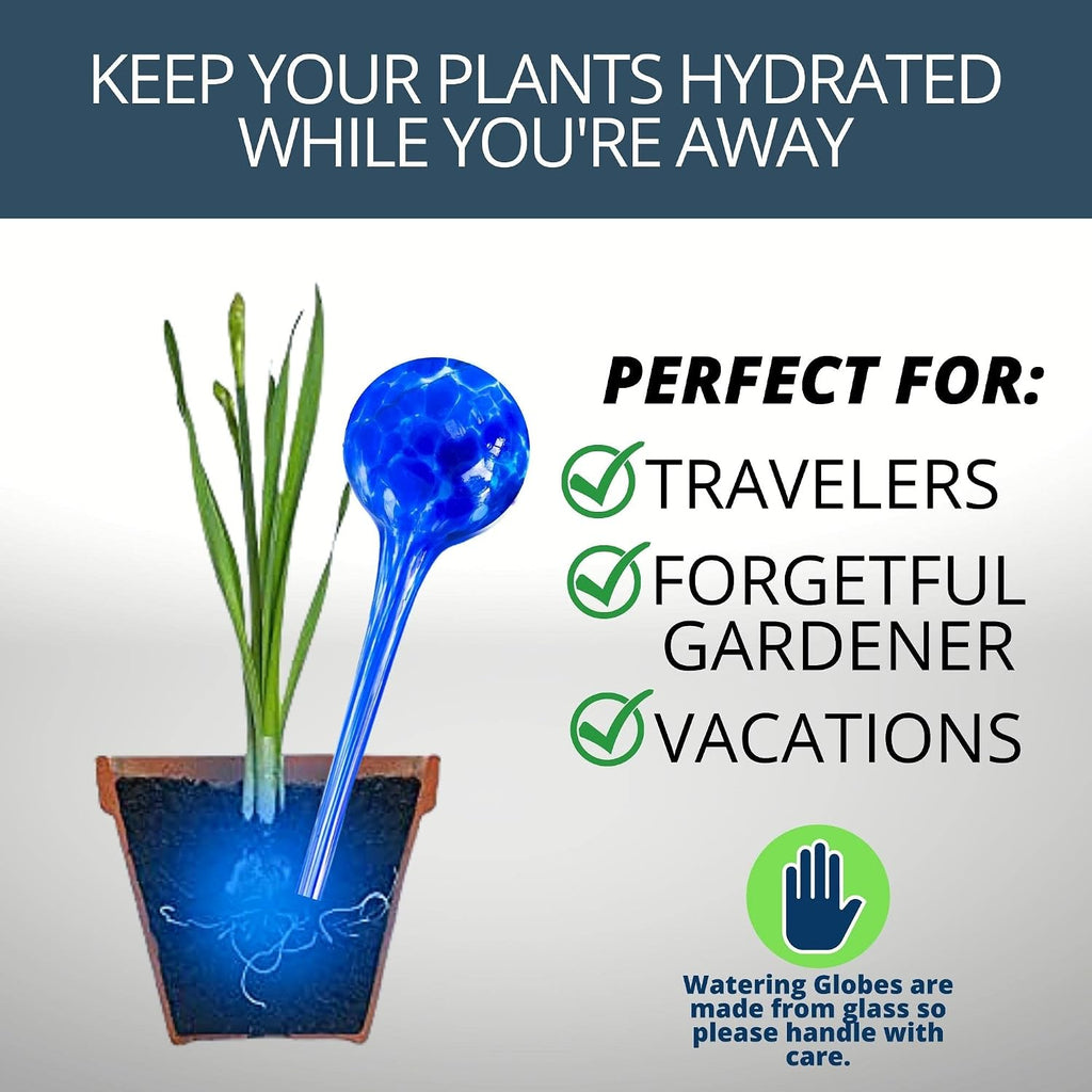 2 large 3 small glass plant watering globes - plant watering devices - plant watering bulbs - self watering spikes - self watering planter insert - free moisture meter - view 4