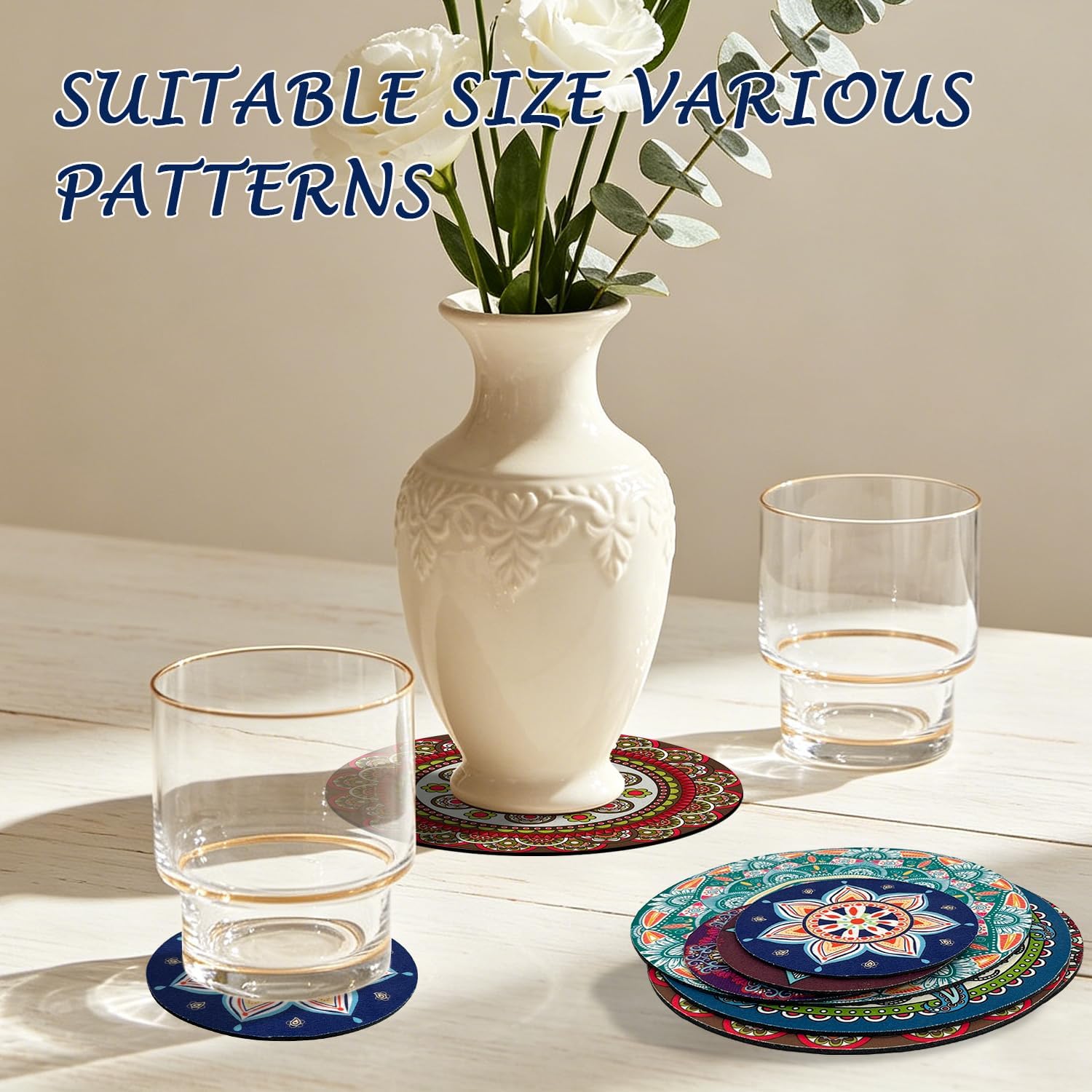8 Pcs Mandala Plant Coasters 4.72" & 7.87" Rubber Absorbent Non Slip Pot Mats, Round Decorative Pads for Table Desk Floor, Flower Protector for Indoor Outdoor Patio Garden - view 5