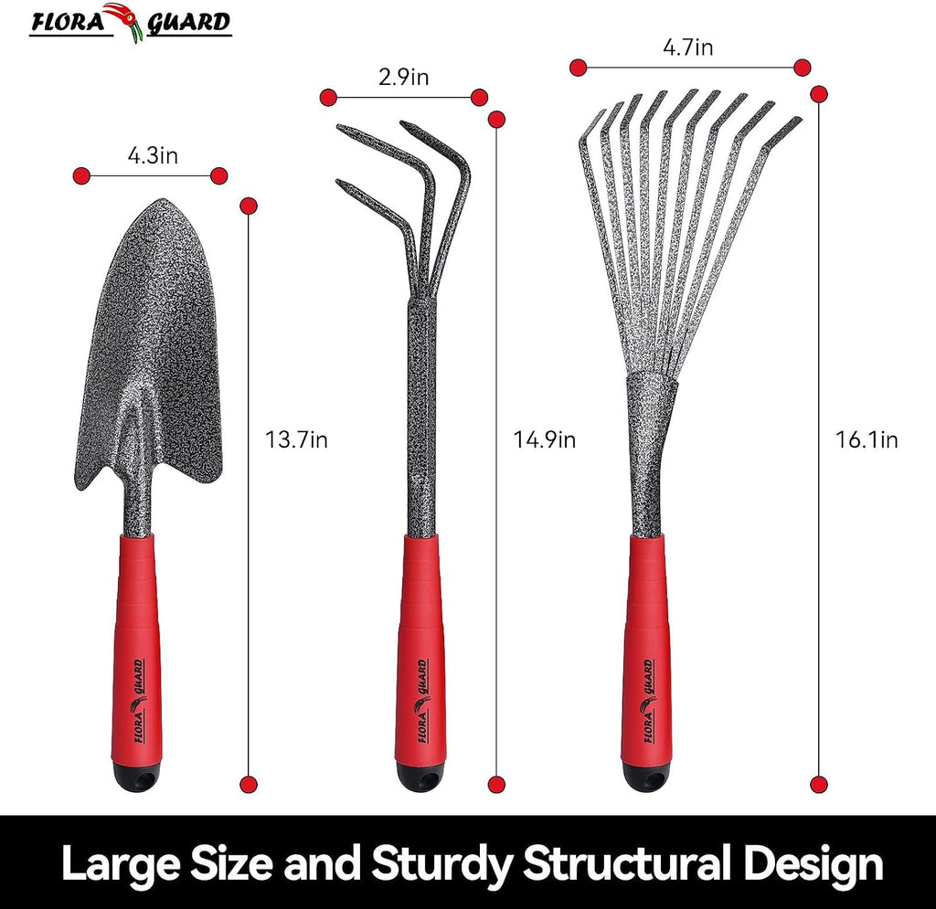 6-Piece Garden Tool Set, Heavy Duty Gardening Hand Tools with Trowel, Rakes, Cultivator, Hoe & Crack Weeder, High Carbon Steel Yard Tools for Weeding, Planting, Digging, Gardening Gifts - view 2